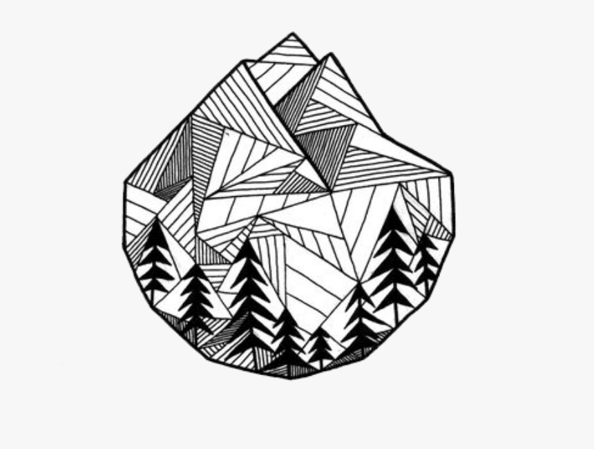 #mountain #freetoedit #forest #blackandwhite #drawing - Geometric Mountain Drawing, HD Png Download, Free Download