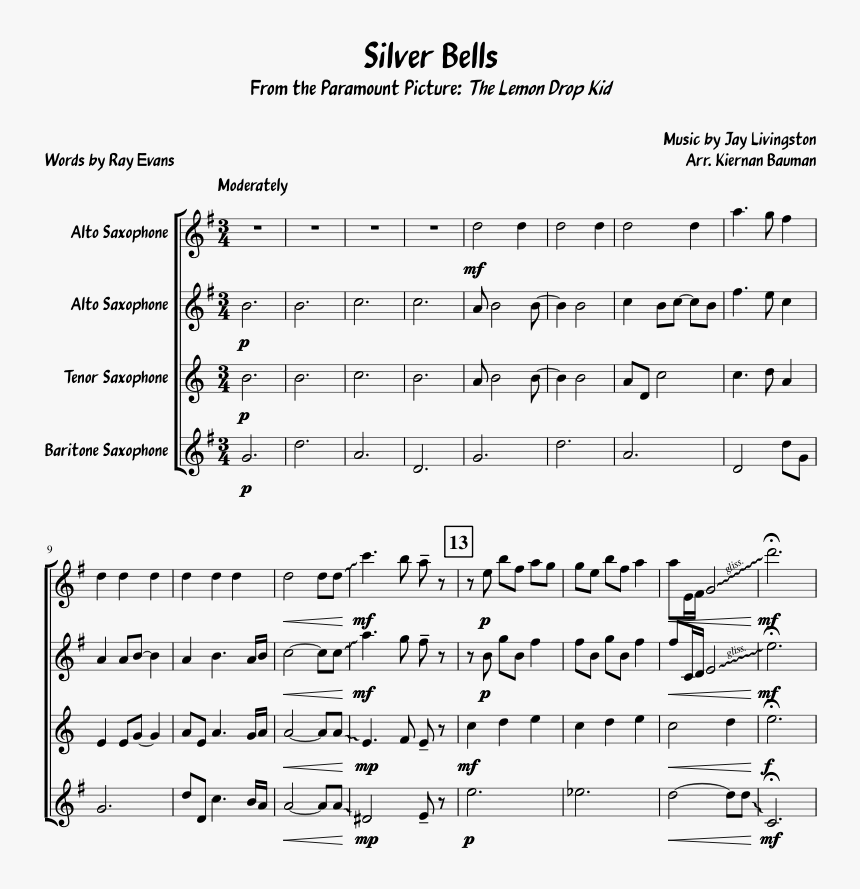Alto Saxophone Silver Bells Sheet Music Silver Bells Alto Sax Sheet Music Hd Png Download Kindpng
