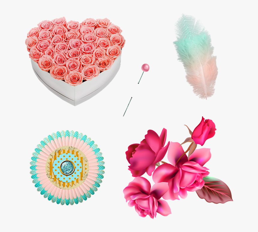 Heart Shape Rose Box, Roses, Flowerbox, Feather, Pin - Flower Heart, HD Png Download, Free Download