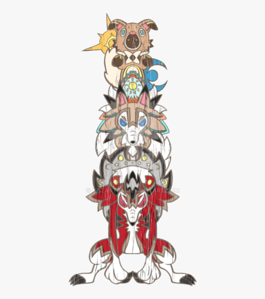 Totem Pole Drawing Pdf Dolphin Antelope Books - Rockruff Evolution, HD Png Download, Free Download