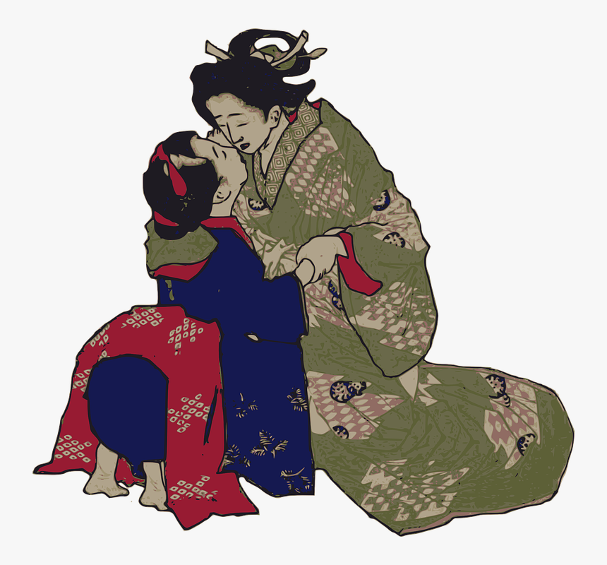 Geisha, Hug, Japan, Kiss, Women - Geisha Kissing, HD Png Download, Free Download