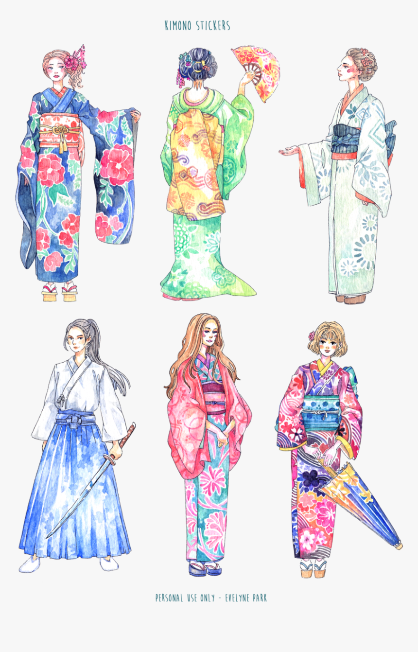 Kimono Us Printable - South Korean Girl Drawing, HD Png Download, Free Download
