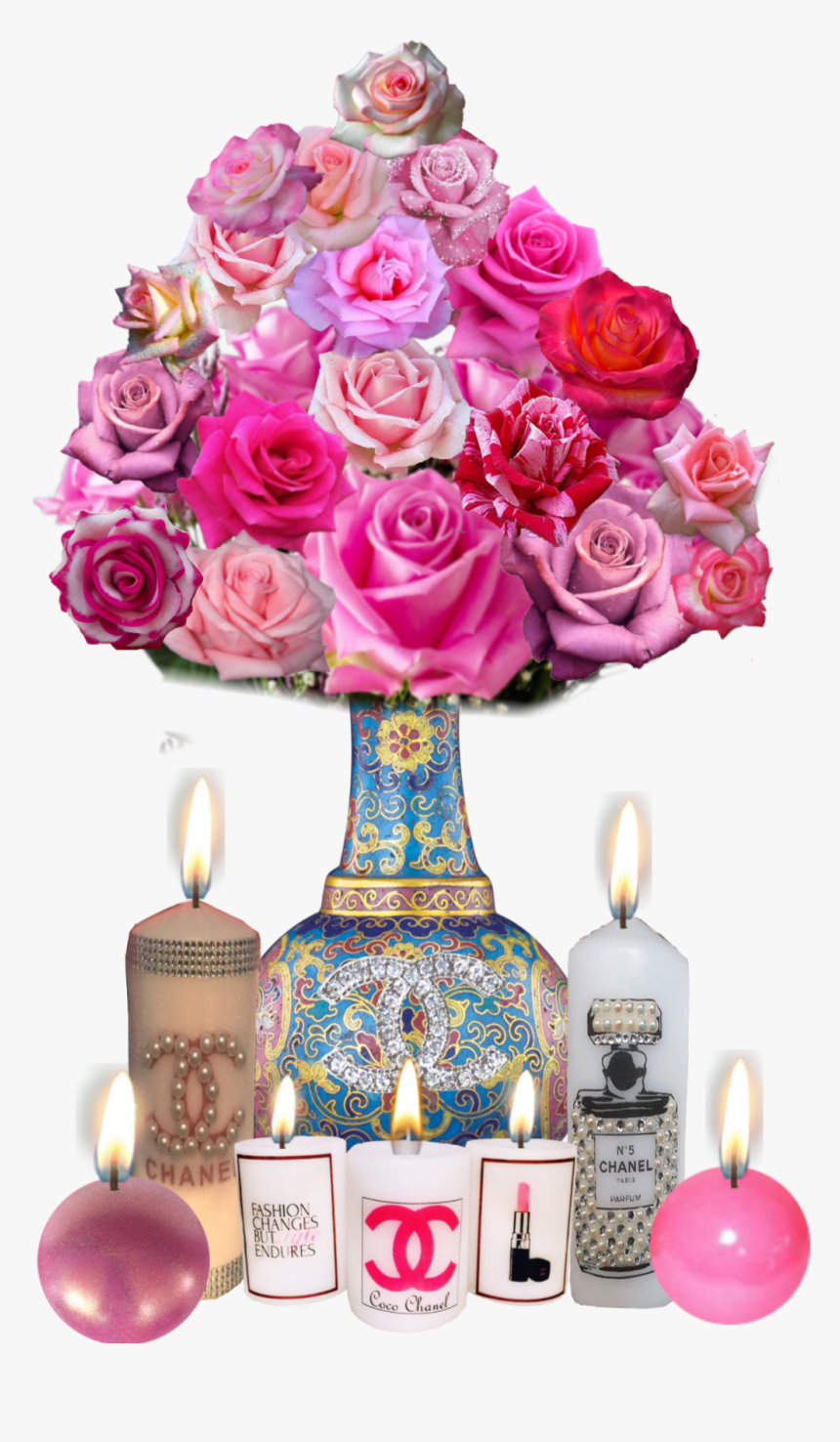 #rose #roses #vase #flowers #flower #decor #candles - Pink Rose, HD Png Download, Free Download