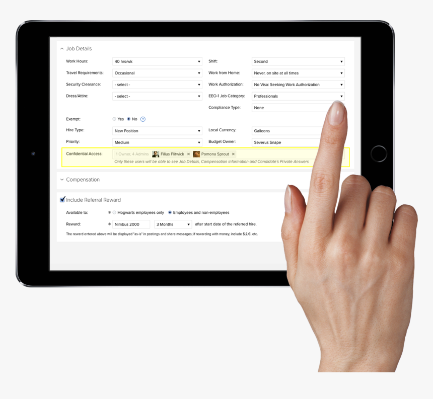 Hand On Tablet Using Job Details And Permissions Page - Recruitment, HD Png Download, Free Download
