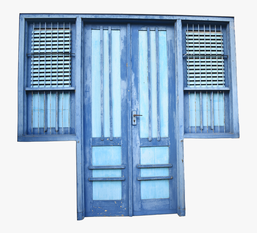Door, Front Door, Old, Weathered, Blue, Window - Puerta Principal Con Ventana, HD Png Download, Free Download