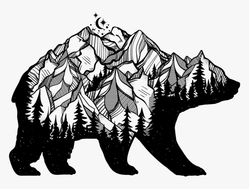 Bear With Mountains Clipart , Png Download - Bear Art With Trees, Transparent Png, Free Download