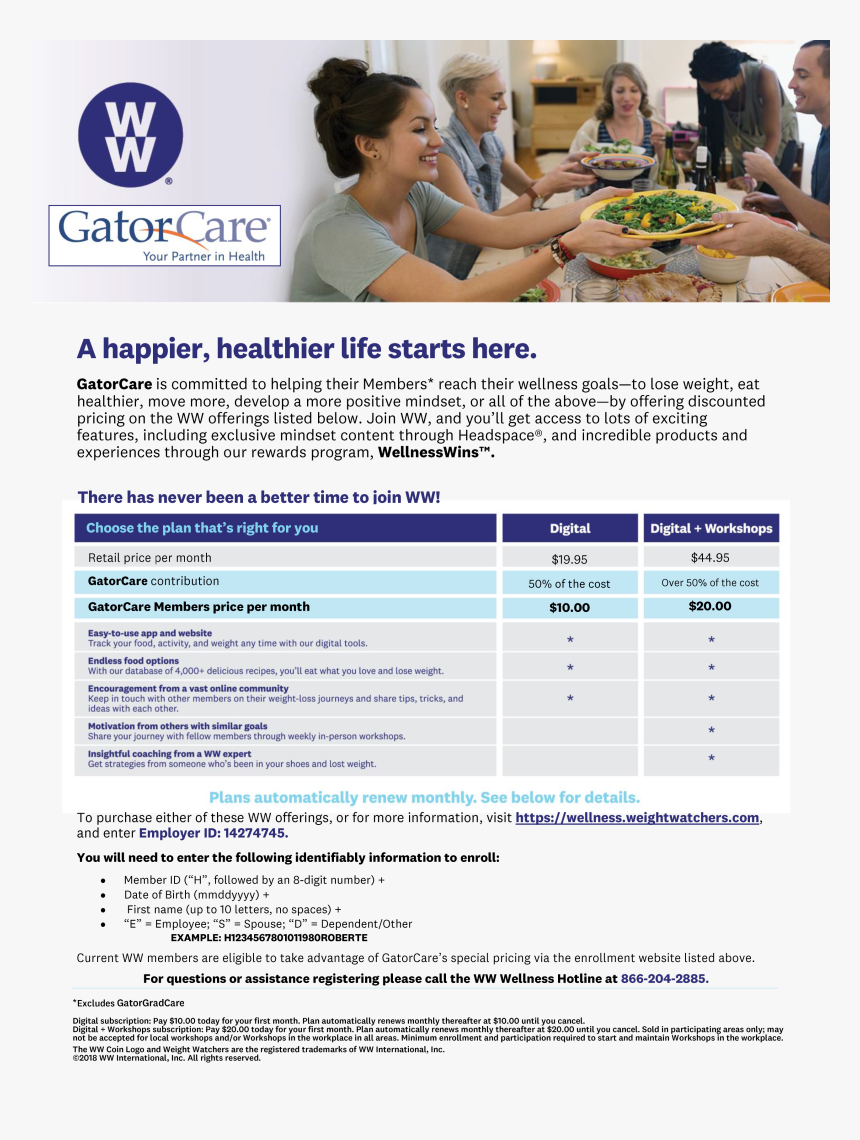 Ww Gatorcare Offering Summary Flyer - Gatorcare, HD Png Download, Free Download