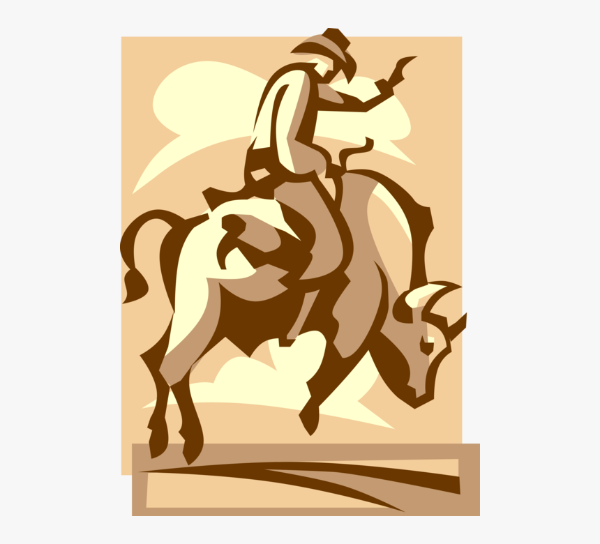 Vector Illustration Of Rodeo Cowboy Rides Bronco Bull - Cowgirl On A Bull Drawing Easy, HD Png Download, Free Download