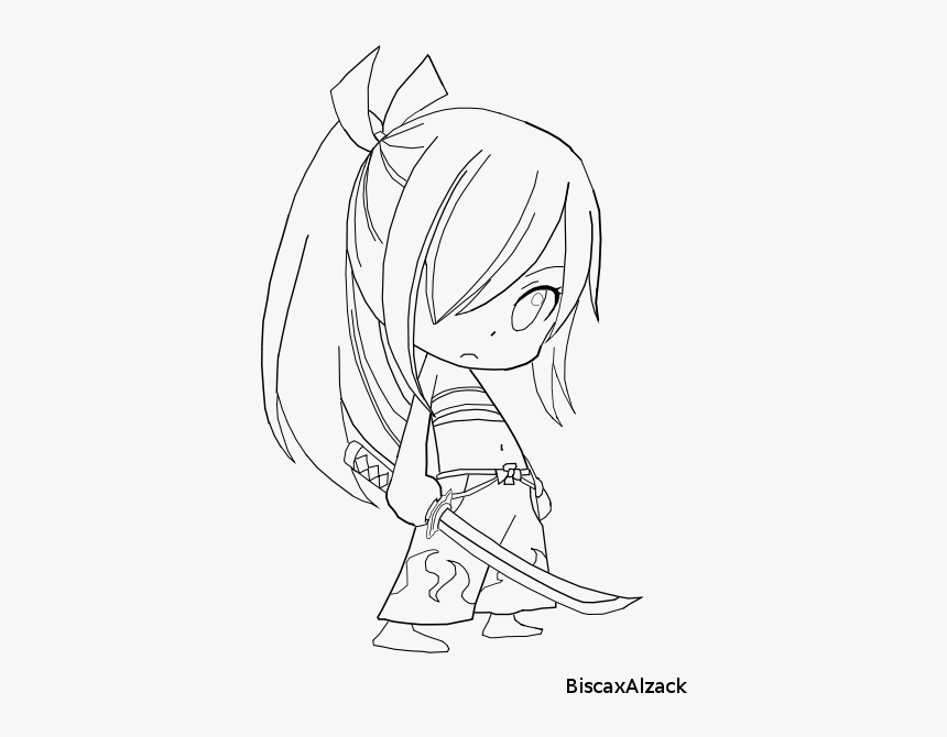 Erza Lineart - Erza Scarlet Chibi Drawing, HD Png Download, Free Download