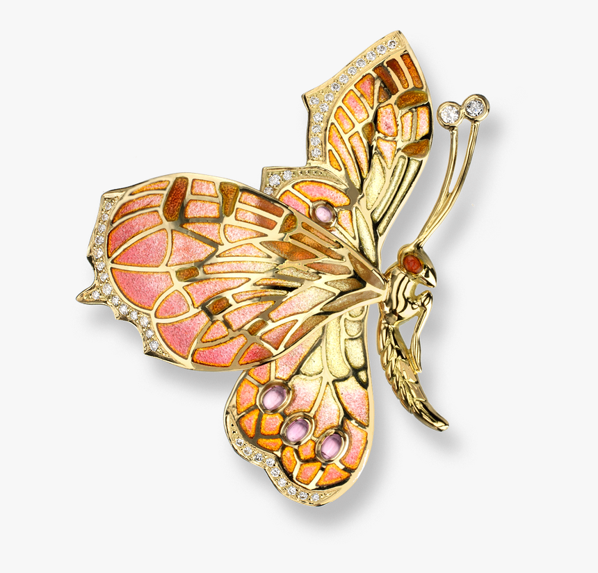 Nicole Barr Designs 18 Karat Gold Butterfly Brooch-pink - Pink And Gold Butterfly, HD Png Download, Free Download