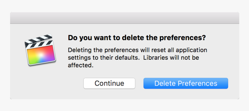 Delete Prefernce Dialog - Final Cut Pro Error Stopped, HD Png Download, Free Download