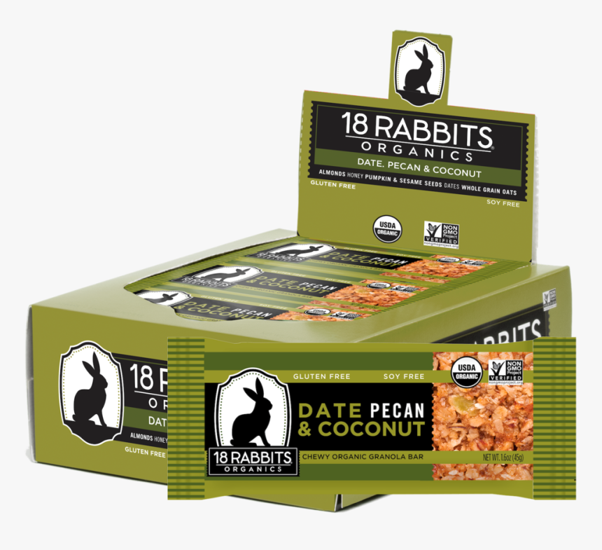 Date, Pecan & Coconut, Organic Granola Bar - 18 Rabbits Organic Apricot Walnut Coconut Bar 1.6 Oz, HD Png Download, Free Download