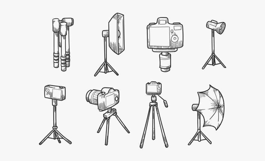 Free Hand Drawn Camera Tripod Vectors - Camera On A Tripod Drawing, HD Png Download, Free Download
