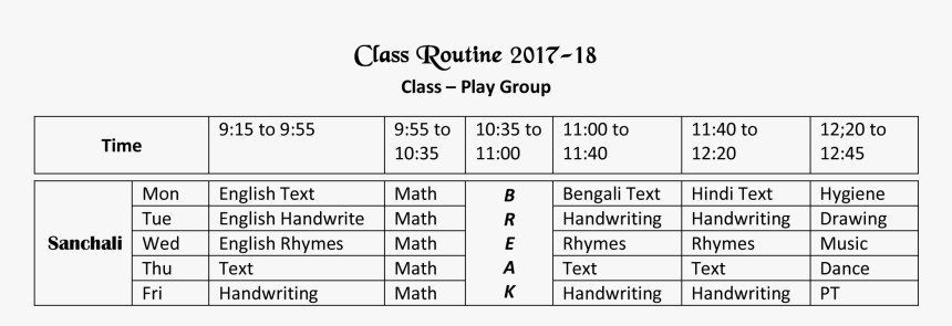 School Routine For Play Class, HD Png Download, Free Download