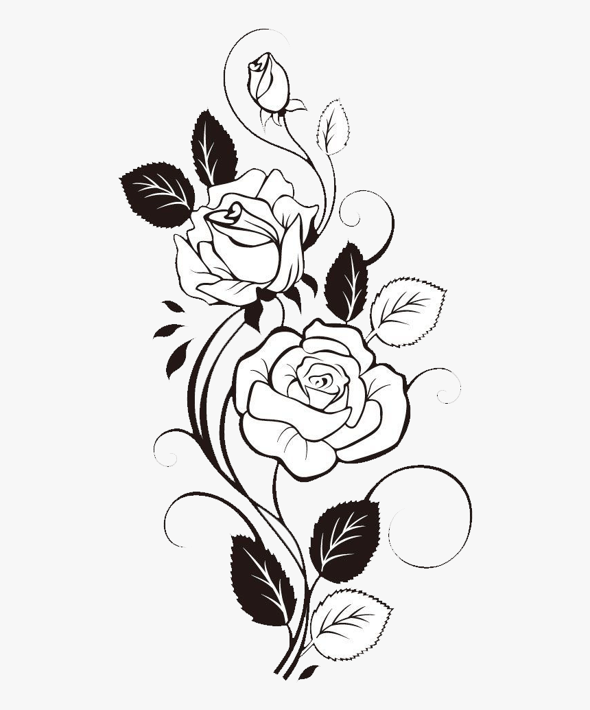 Rose Black And White Clipart Design - Roses And Sunflowers Drawing, HD Png Download, Free Download