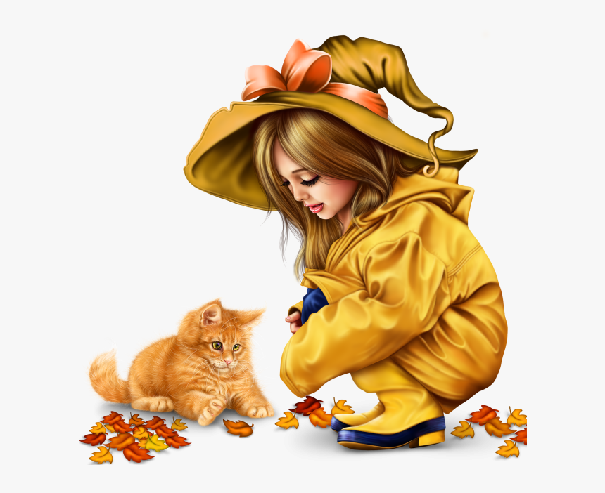 Little Girl In Raincoat With A Kitty Png 41405a29a94562247 - Tubes Png, Transparent Png, Free Download