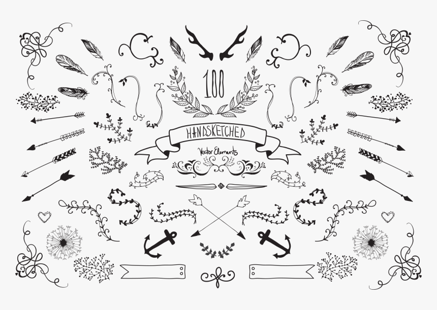 100 Handsketched Vector Elements - Vector Elements, HD Png Download, Free Download