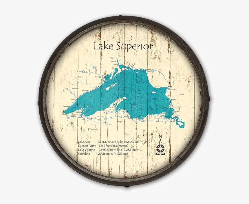 Lake Superior Wooden Barrel End Map - Michigan Great Lakes Png, Transparent Png, Free Download