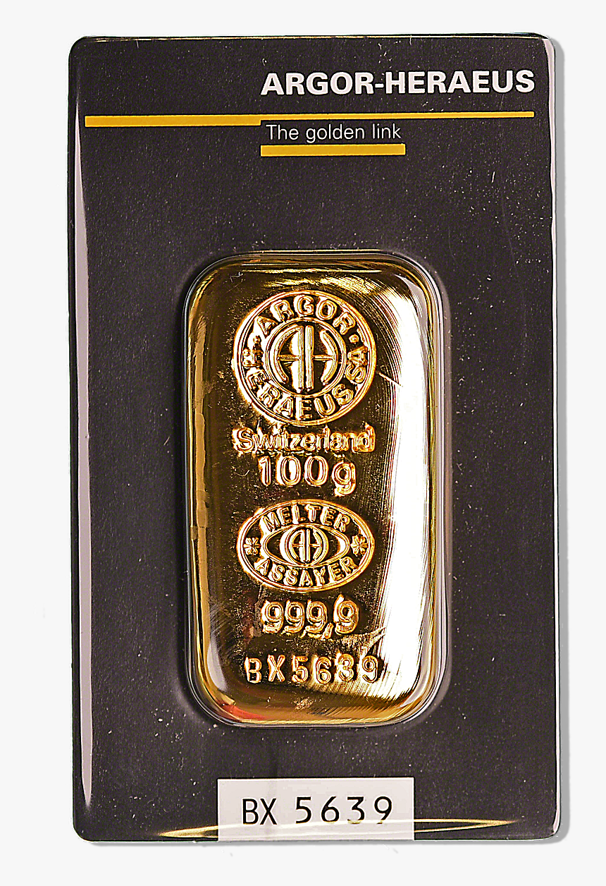 Argor-heraeus Gold Cast Bar - 100g Gold Argor Heraeus, HD Png Download, Free Download
