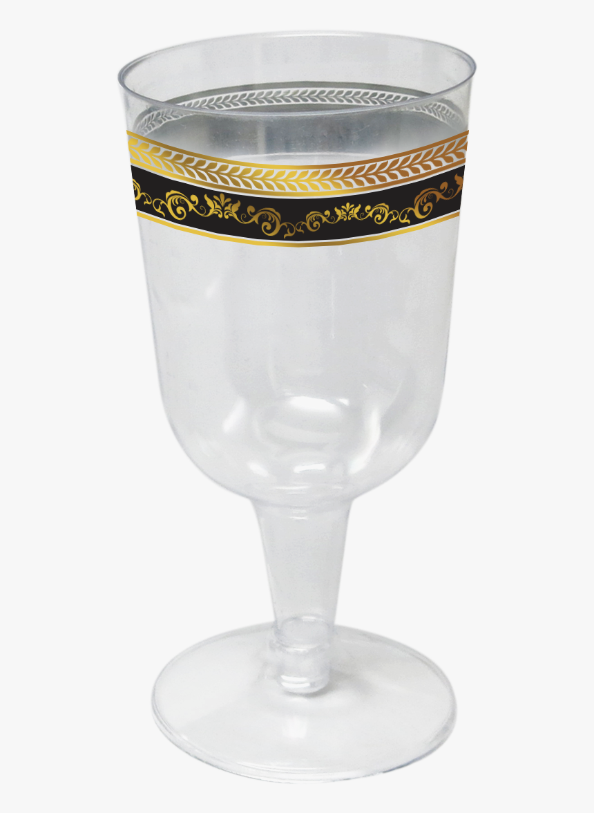 Elegant Disposable Wine Glass 180ml Black-gold Trim - Wine Glass, HD Png Download, Free Download