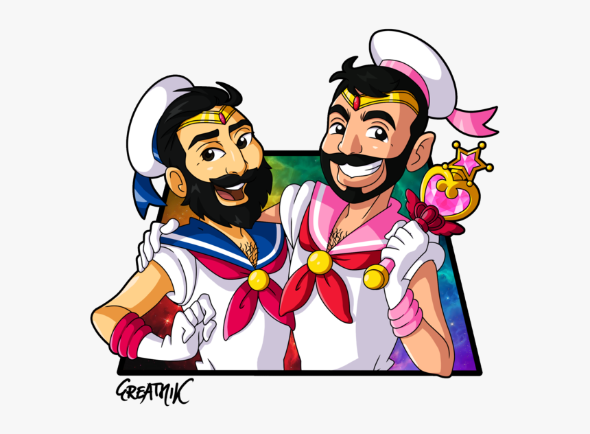 Sailor Greatmik & Sailor Mannyc Manga Illustration - Cartoon, HD Png Download, Free Download