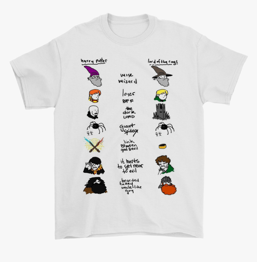 Harry Potter Characters Vs Lord Of The Rings Characters - T Shirt Harry Potter Characters, HD Png Download, Free Download