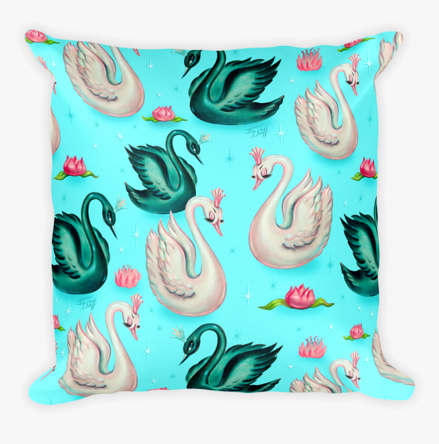 Swans With Tiaras On Aqua • Square Pillow - Cushion, HD Png Download, Free Download