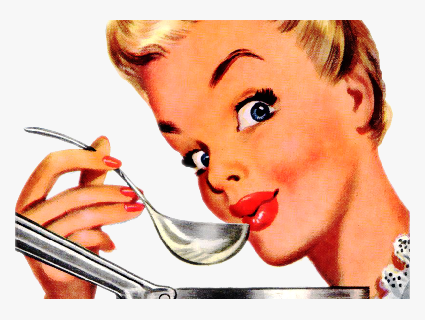 A Vintage Image Of A Woman Taking A Sip From A Spoon - 1950's Gender Stereotype Ads, HD Png Download, Free Download