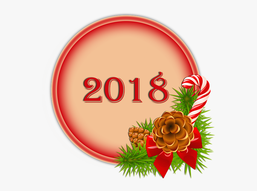 Happy 2018, Button, Christmas, - Mistletoe And Holly, HD Png Download, Free Download