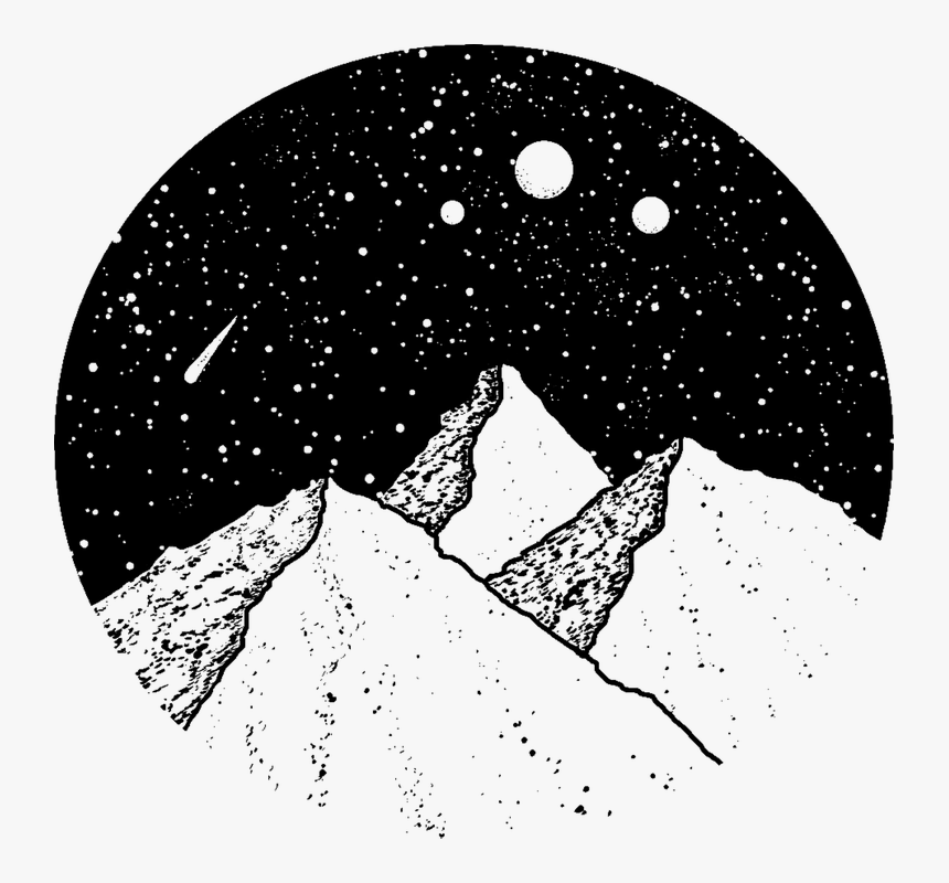 Mountains, 3, Moon, Stars, Night, Sky, Falling, Star - Night Sky Mountain Drawing, HD Png Download, Free Download