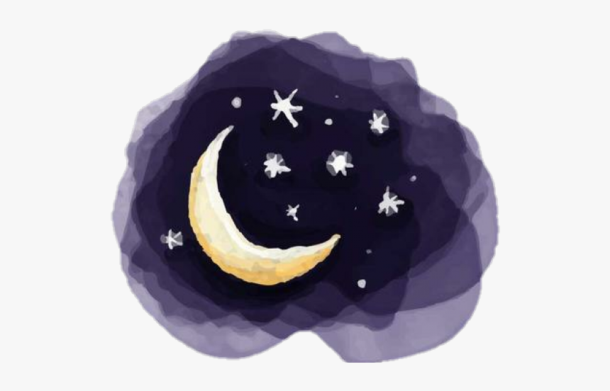 Drawn Night Sky Watercolour - Night Sky Moon And Stars Drawing, HD Png Download, Free Download