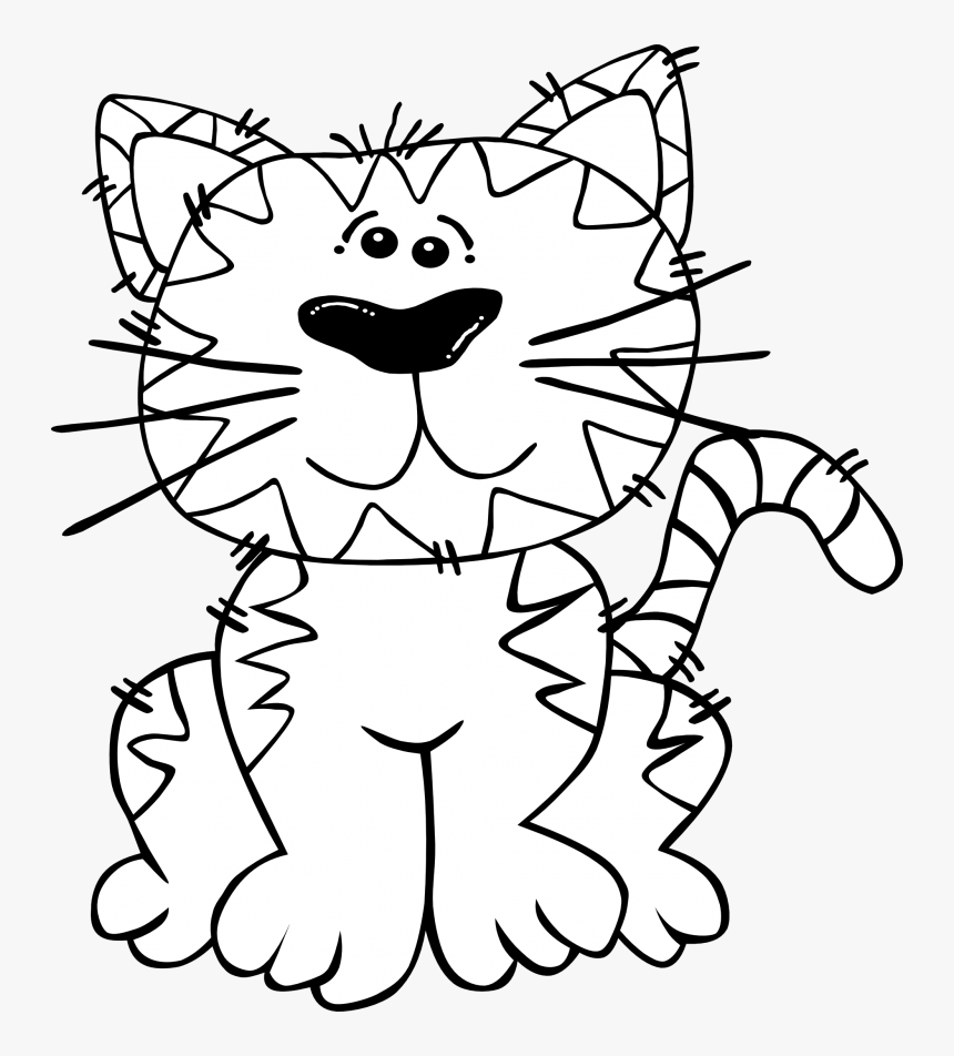 Dog Black And White Dog And Cat Clipart Black White - Striped Cat Coloring Pages, HD Png Download, Free Download