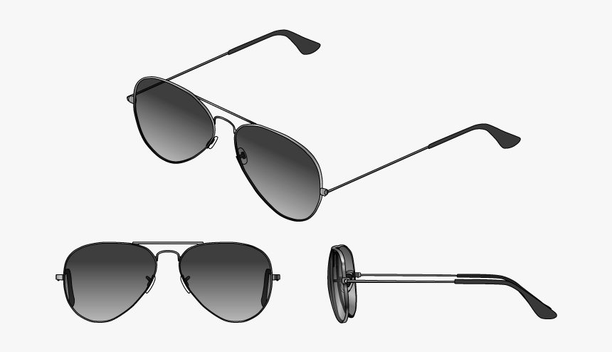 Three Views Of Aviator Glasses - Monochrome, HD Png Download, Free Download