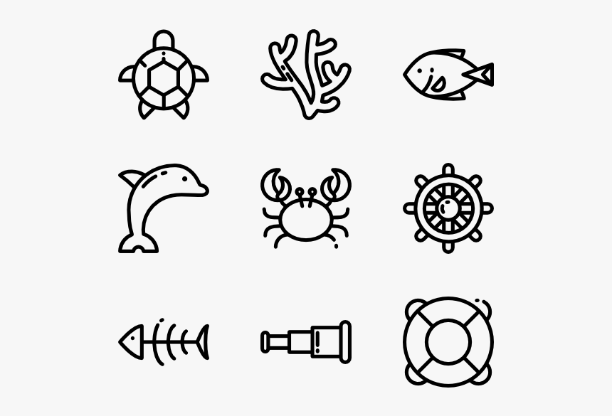 Sea Life - Sea Life Cartoon Black And White, HD Png Download, Free Download