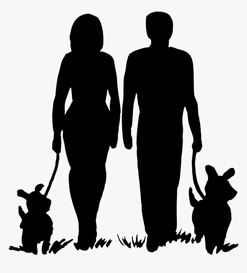 Dog-walking - Couple And Dogs Silhouette, HD Png Download, Free Download