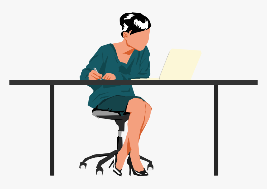 Woman Sitting At Big - Person At Desk Clipart, HD Png Download, Free Download