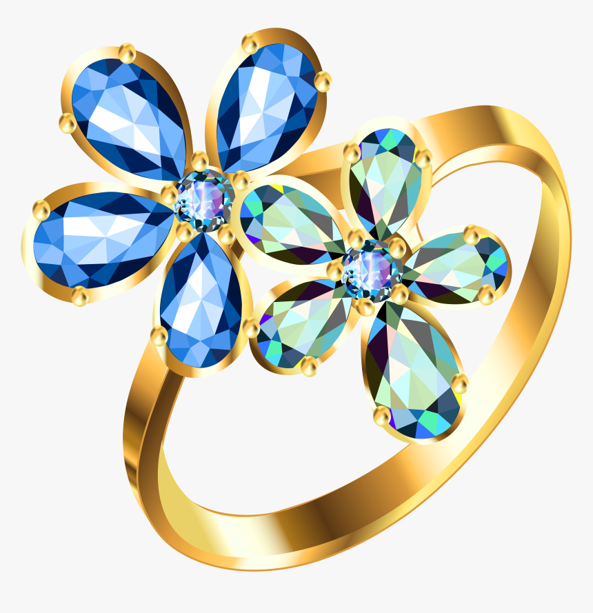 Silver Ring With Blue Floral Diamonds Png Clipartu200b - Jewelry Clip Art, Transparent Png, Free Download