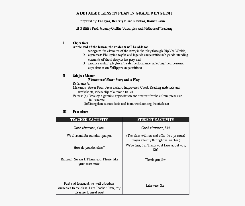 Lesson Plan For Class 9 English, HD Png Download, Free Download