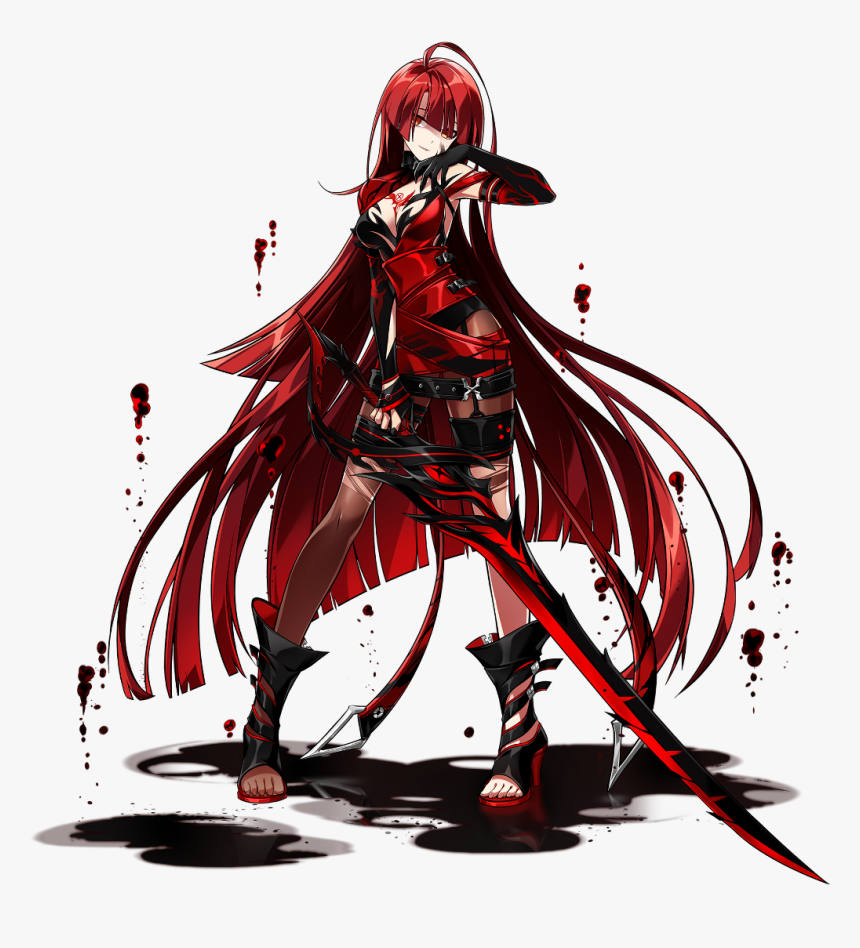#elesis #anime #girl #red #hair #sword #blood #warrior - Elsword Bloody Queen Fan Art, HD Png Download, Free Download