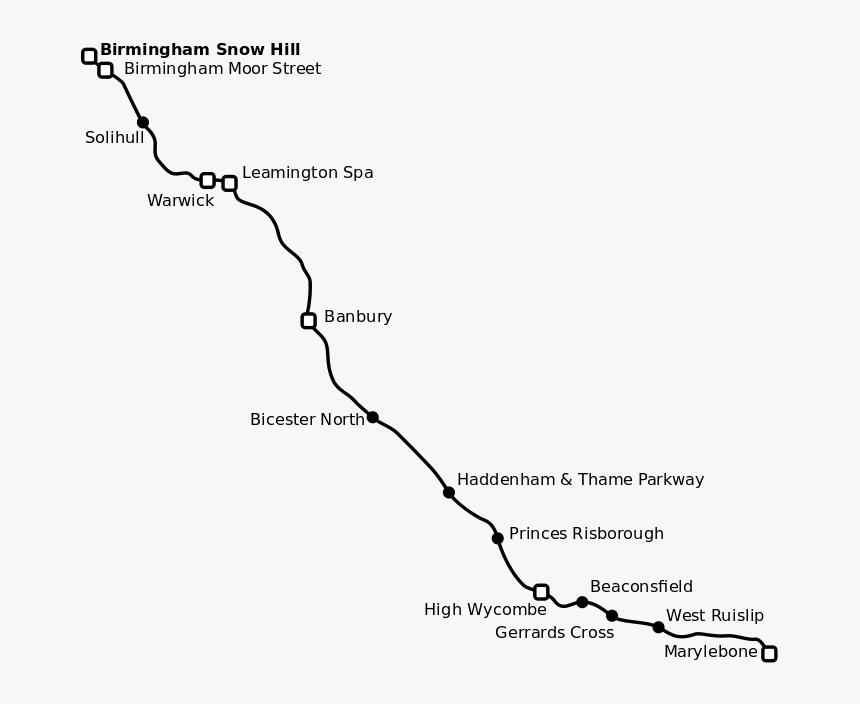 Map Of The Chiltern Main Line - Leamington Spa Train Line, HD Png Download, Free Download
