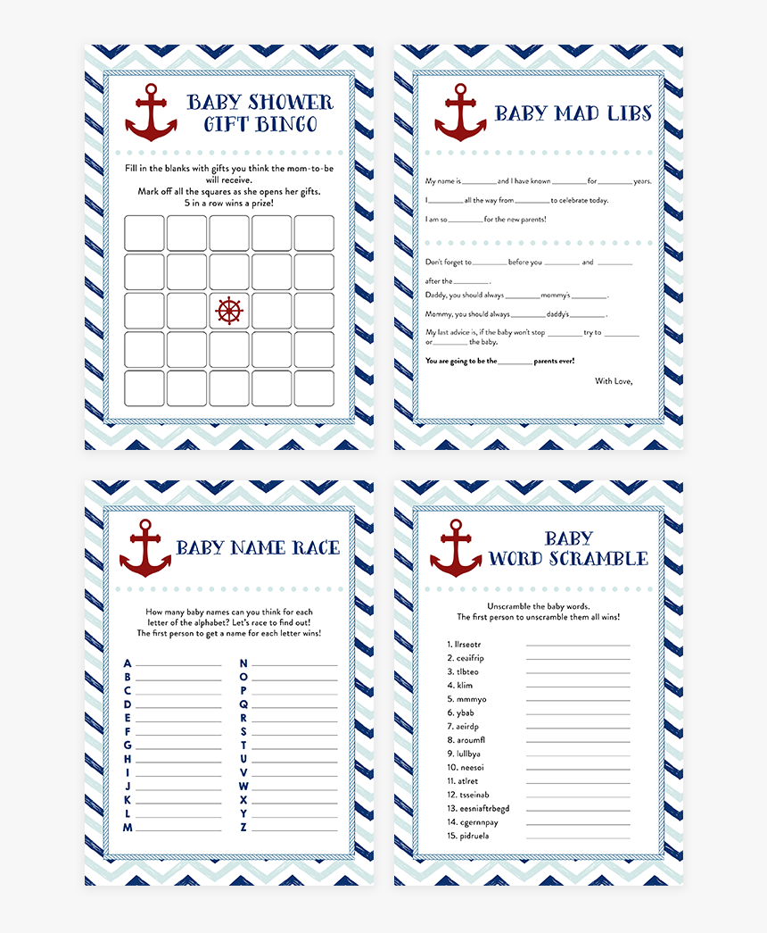 Blue And Red Nautical Baby Shower Game Pack - Word Scramble Baby Shower Game Nautical, HD Png Download, Free Download