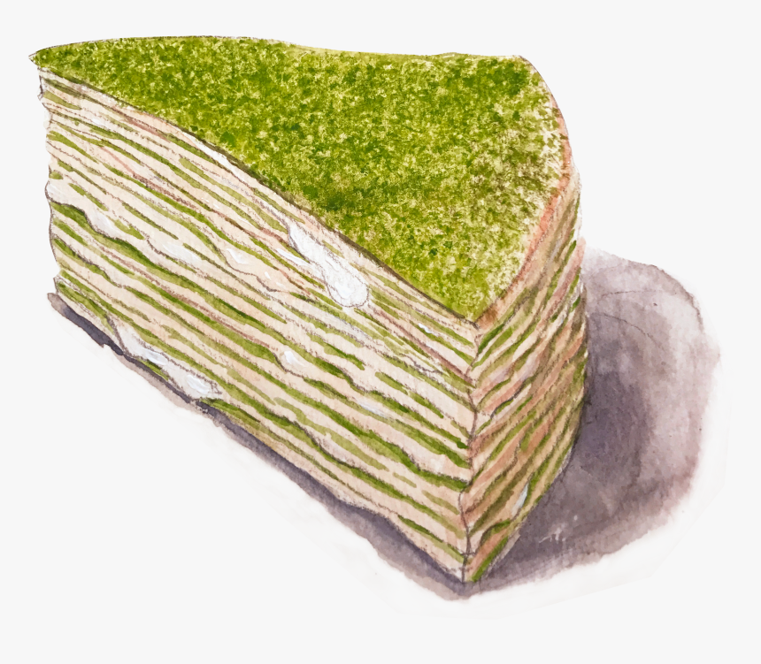 #matcha #greentea #mille #crepes #watercolor #dessert - Cake, HD Png Download, Free Download