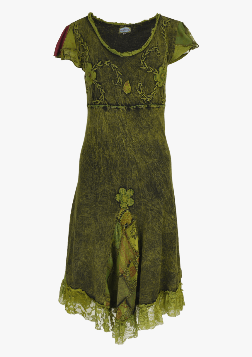 Handmade Stonewashed Cotton Flared Dress With Applique, - Day Dress, HD Png Download, Free Download