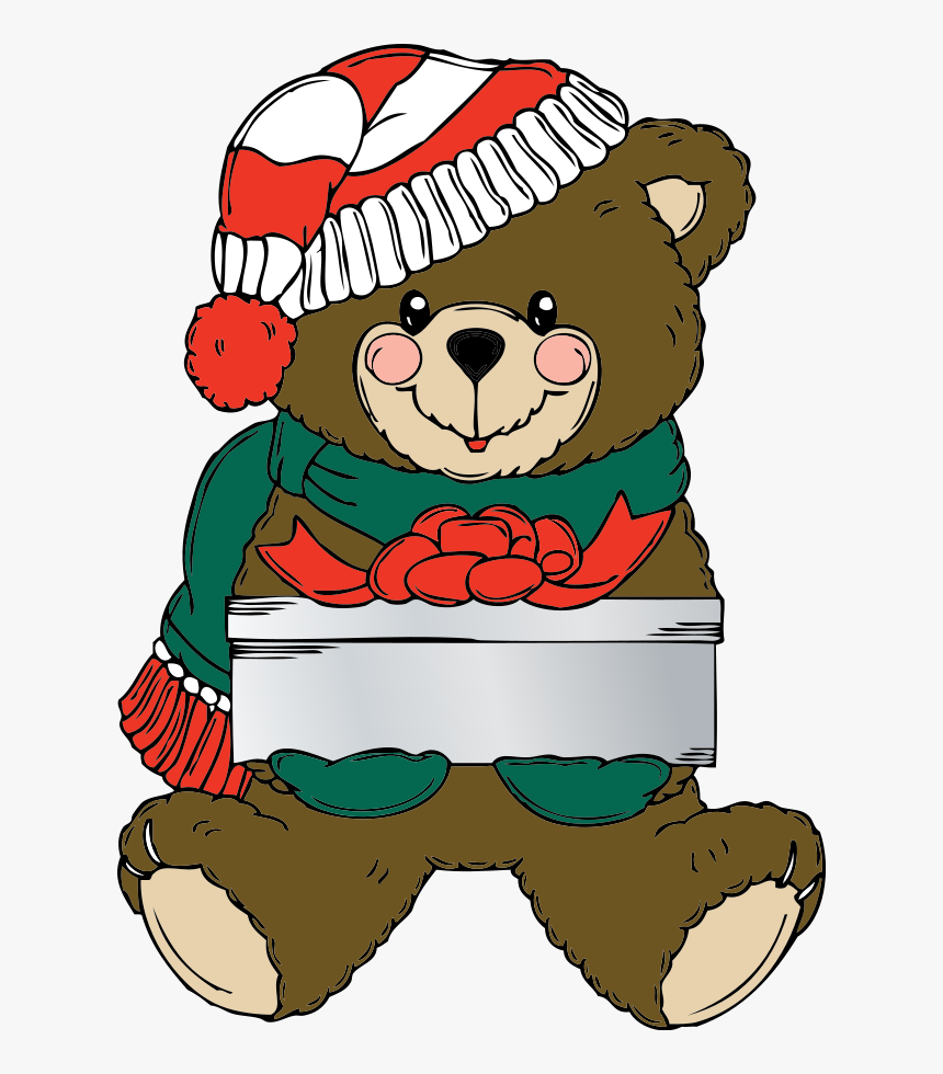 Christmas Bear Wih Present Svg Clip Arts - Christmas Teddy Bear Clip Art, HD Png Download, Free Download