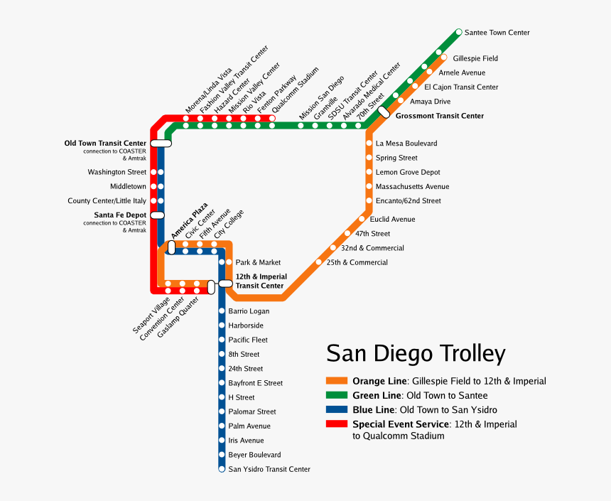 San Diego Trolley Map - Mapa Del Trolley San Diego, HD Png Download, Free Download