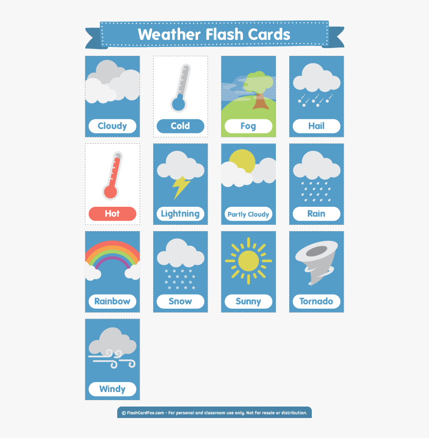 Free Printable Weather Flash Cards - Free Printable Weather Flashcards, HD Png Download, Free Download