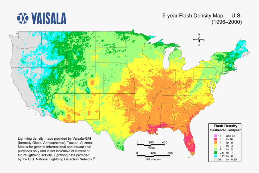 Lightning Patterns In Us - Thunderstorm Map, HD Png Download - kindpng