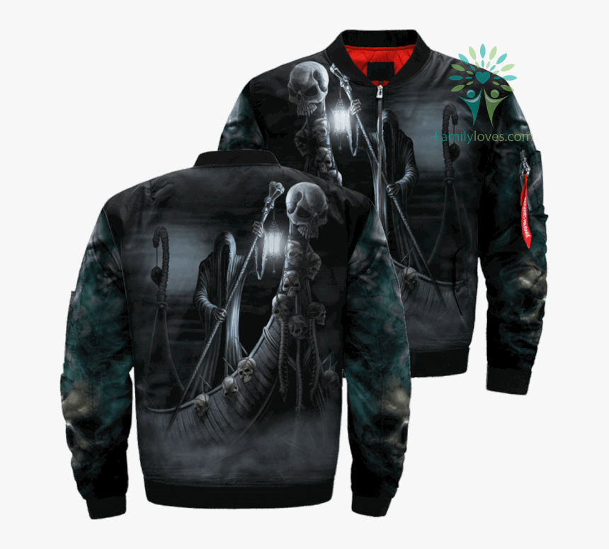 Muerte Divina Skull Over Print Jacket %tag Familyloves - Grim Reaper On Boat, HD Png Download, Free Download