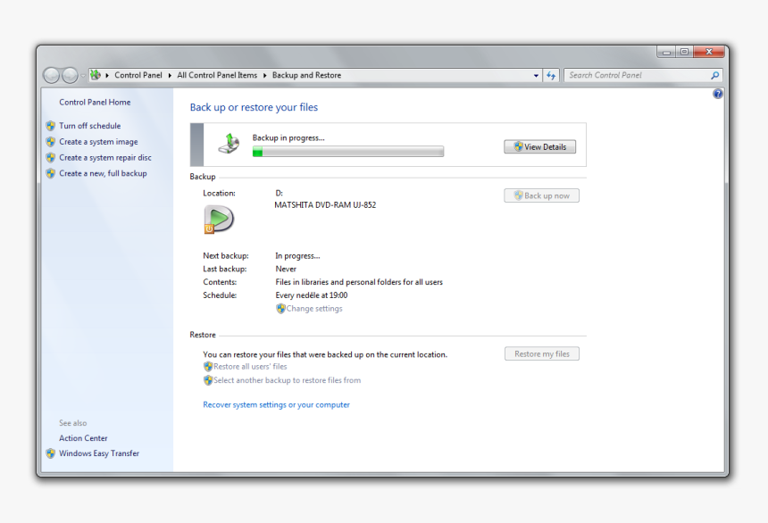 Windows 7’s Backup And Restore Tool In Action - Windows 7 Backup, HD Png Download, Free Download