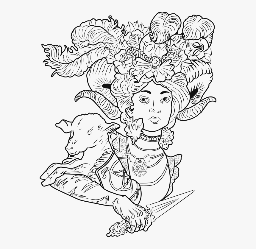 Demonic Lady Line Art - Satanic Coloring Pages For Adults, HD Png Download, Free Download